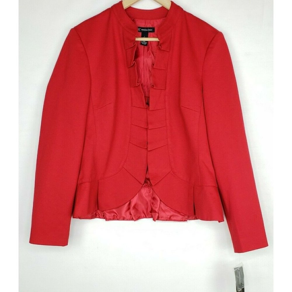INC Ruffle Trim Blazer Red Large NEW